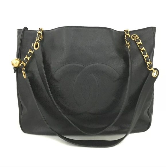 CHANEL CC Logo Caviar Skin Chain Shoulder Tote Bag - Picture 1 of 11